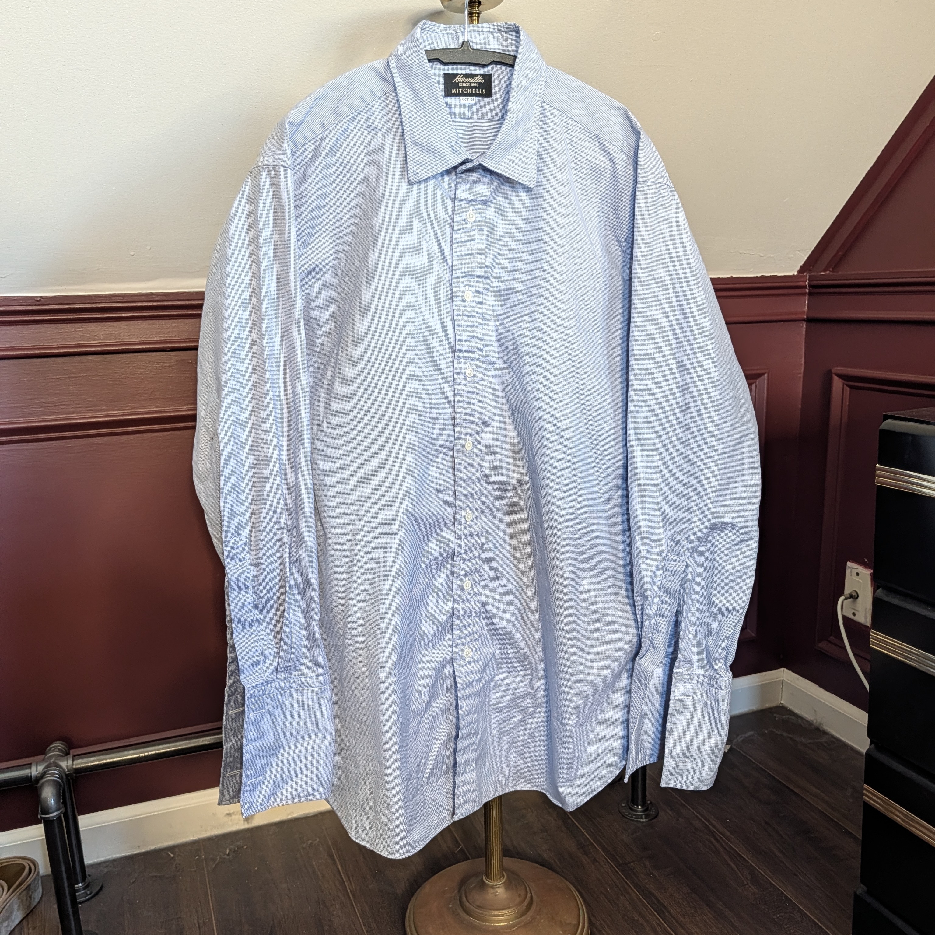 Hamilton Bespoke Handmade Light Blue Pinpoint French Cuff Miusa Dress Shirt